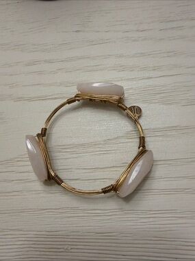 Gold Wire Wrapped Bracelet with Pale Pink Stone Accents
